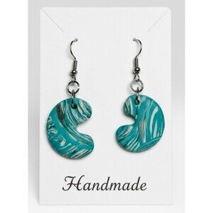 Artisan Blue & Silver Swirl Moon Dangle Polymer Clay Earrings w/ Stainless Wires